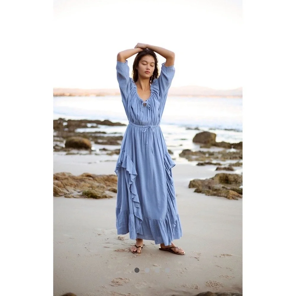 Free People Shore Chic Maxi Dress‎ Butterblue size S - Picture 2 of 11